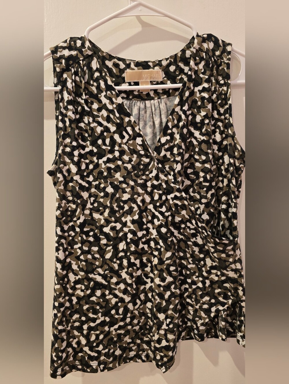 Michael Kors - Size P - Camo Sleeveless Top With Faux-wrap Effect